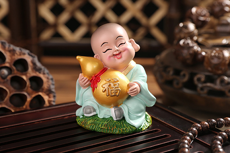 禅意书房小和尚五福临门福禄寿喜财摆件 创意新居乔迁