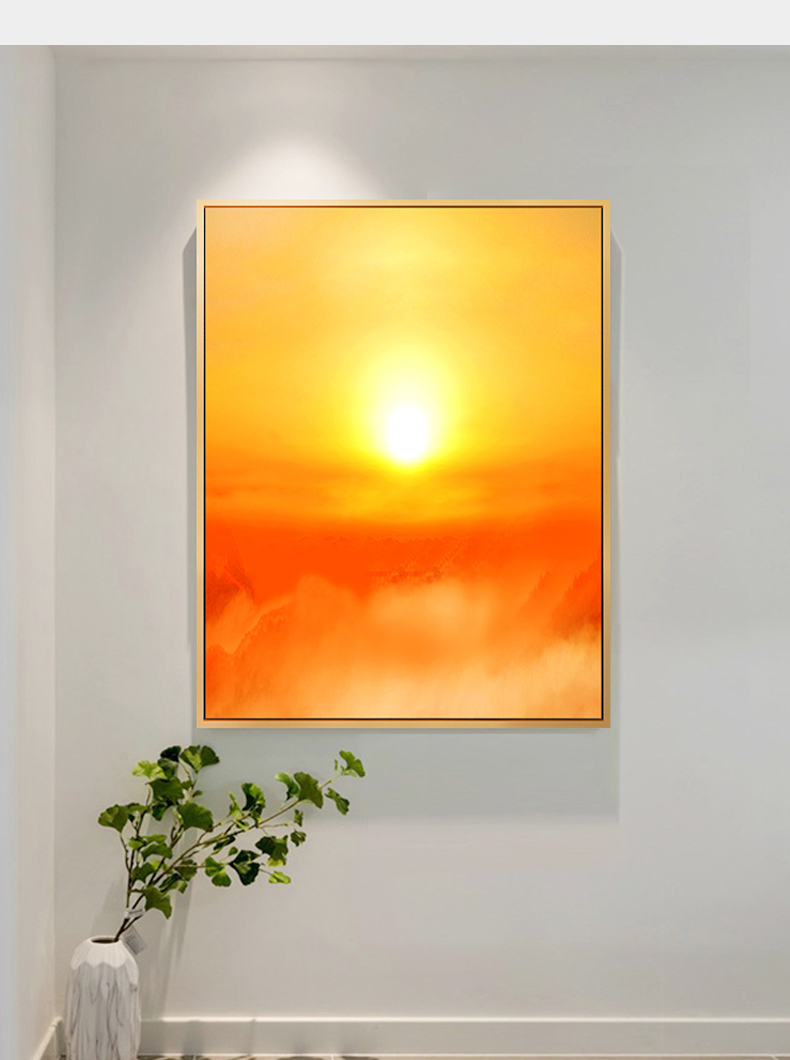 皓涛纯手绘油画玄关新中式红太阳走廊竖版走廊挂画旭日东升画h款7070