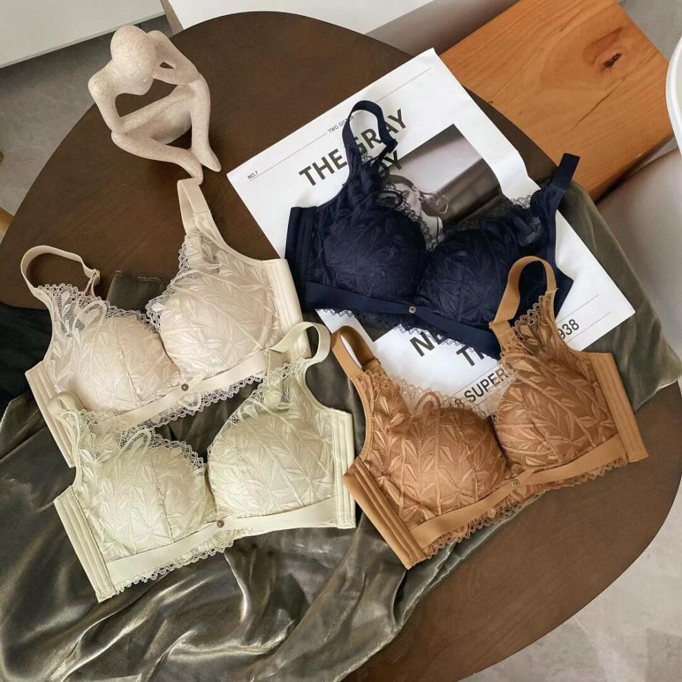 云感棉柔软无钢圈蕾丝内衣女任意裁无痕聚拢调整型收副乳中厚文胸棕色