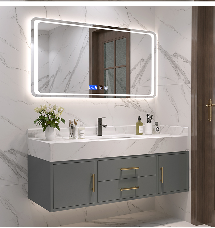 箭牌浴室柜组合轻奢实木岩板智能柜现代简约卫生间洗手台洗脸盆柜