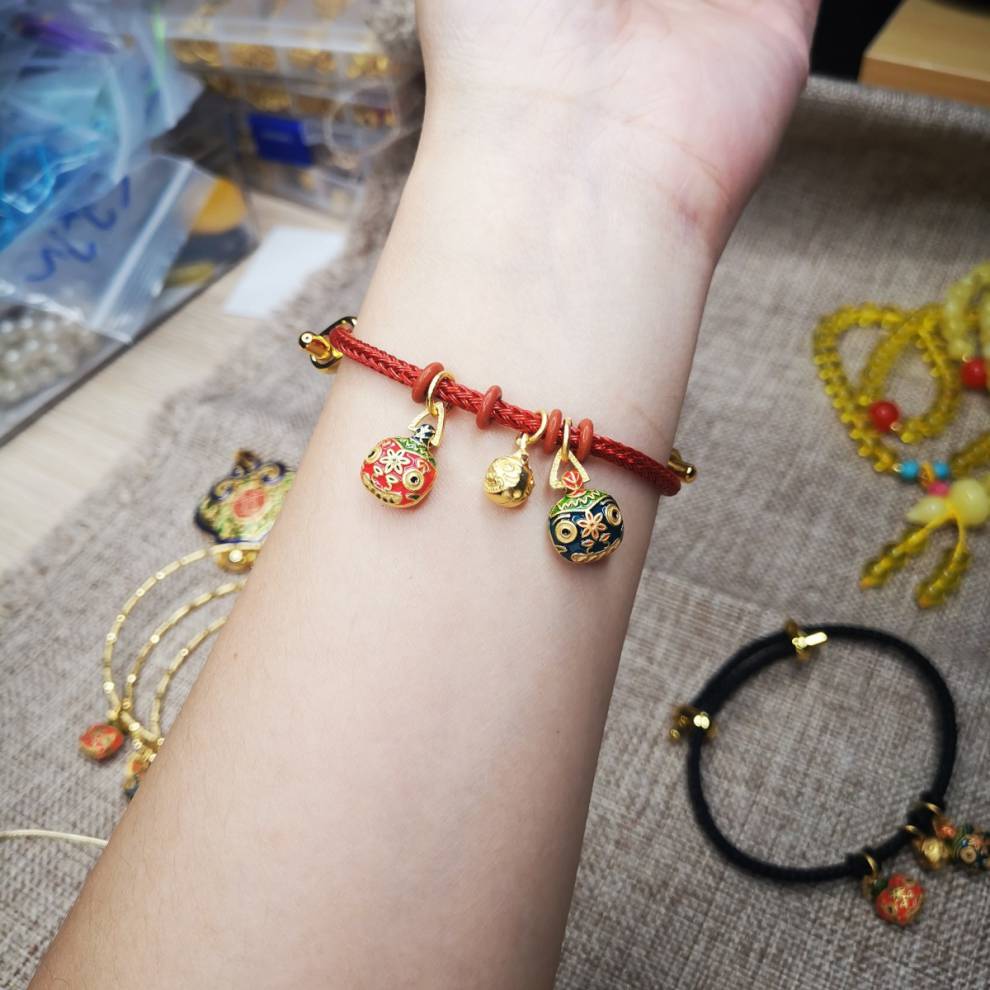 民族风吞金兽手链女情侣手环烧蓝挂件一家三口可调节大小手串黑色成品