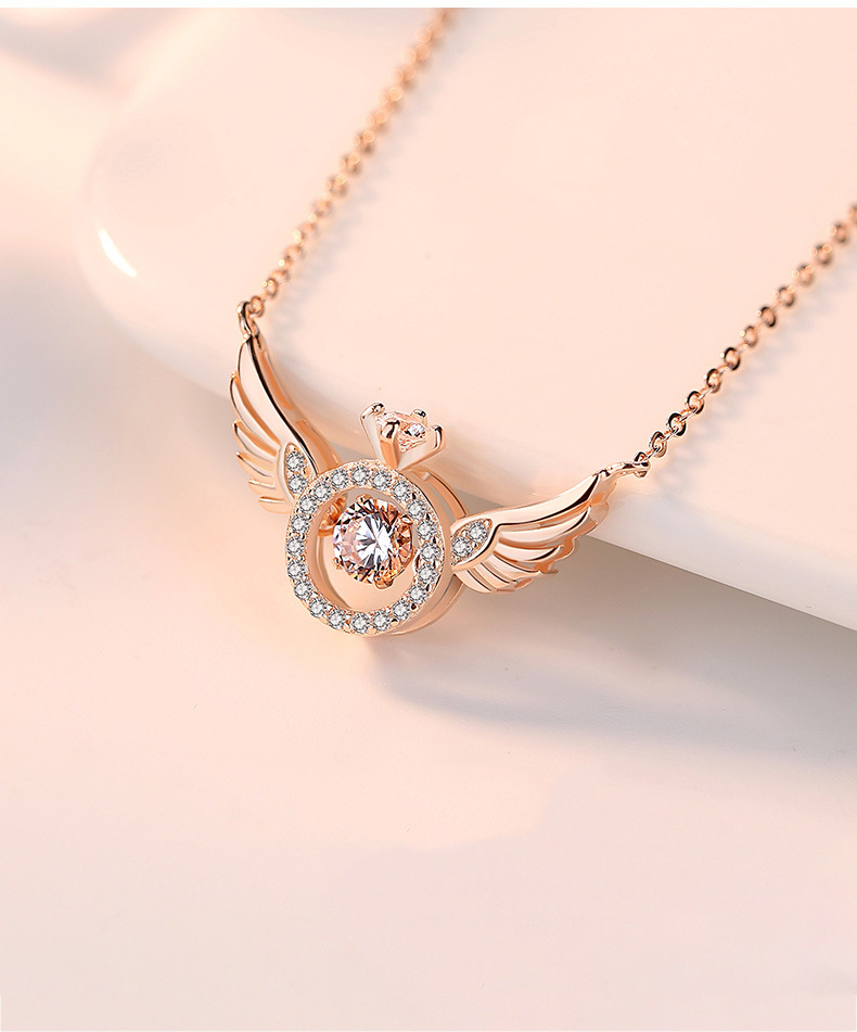 巴克乐乐新款天使之翼项链女简约百搭学生锁骨链时尚镶钻翅膀灵动吊坠