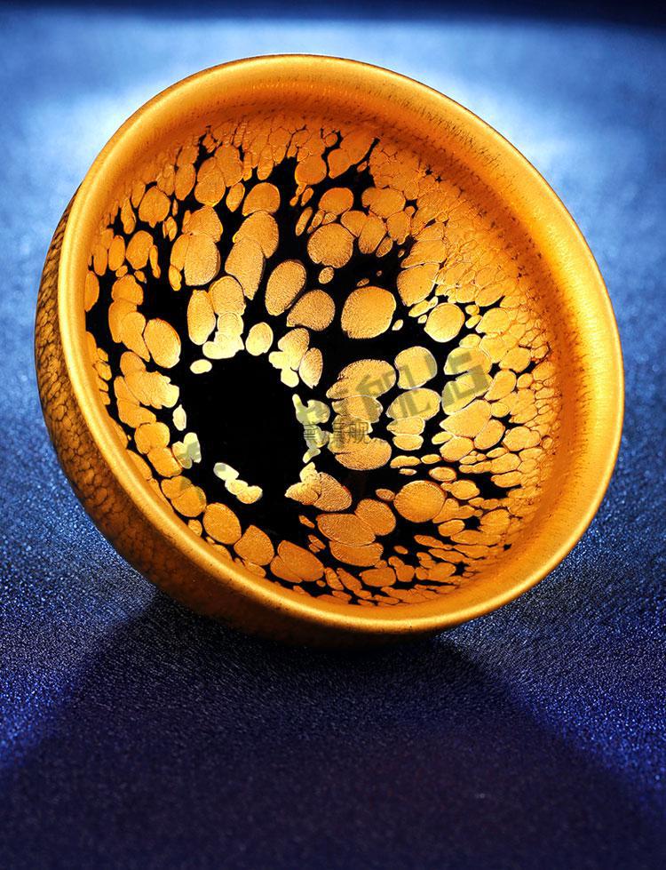 建盏茶杯主人杯大师级 蔡志强金盏金叶建盏大师级盏杯主人茶杯天目茶