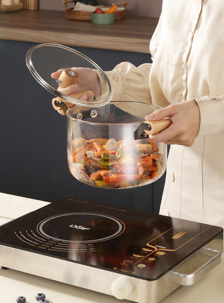 流彗耐高温透明玻璃锅具高硼硅汤锅奶锅炖汤煲康宁明火加热电陶炉不粘