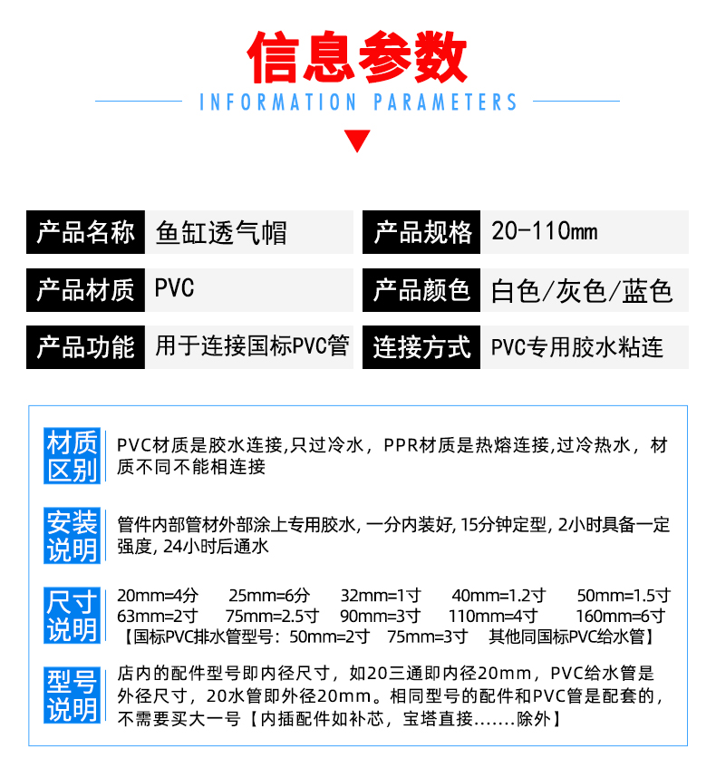 pvc透气帽鱼缸透水海鲜池溢流管件过滤隔离507511032网水箱水40蓝色