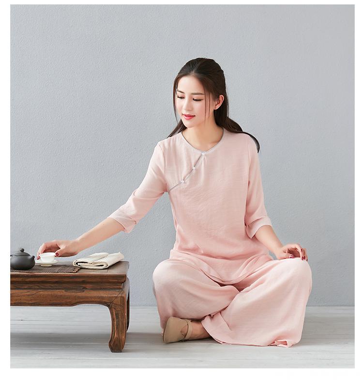 居士服拜佛打坐服女打坐装套装道服禅意棉麻中国风衣服茶人服茶艺师服