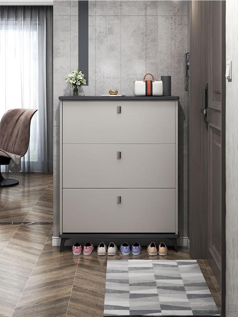 鞋柜门口门外大容量翻斗式玄关柜简约现代储物鞋柜灰50长17宽118高cm