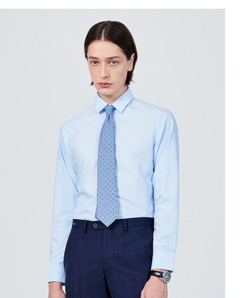 jodoll乔顿衬衫男长袖字母刺绣抗皱易打理修身商务正装百搭衬衣男蓝色