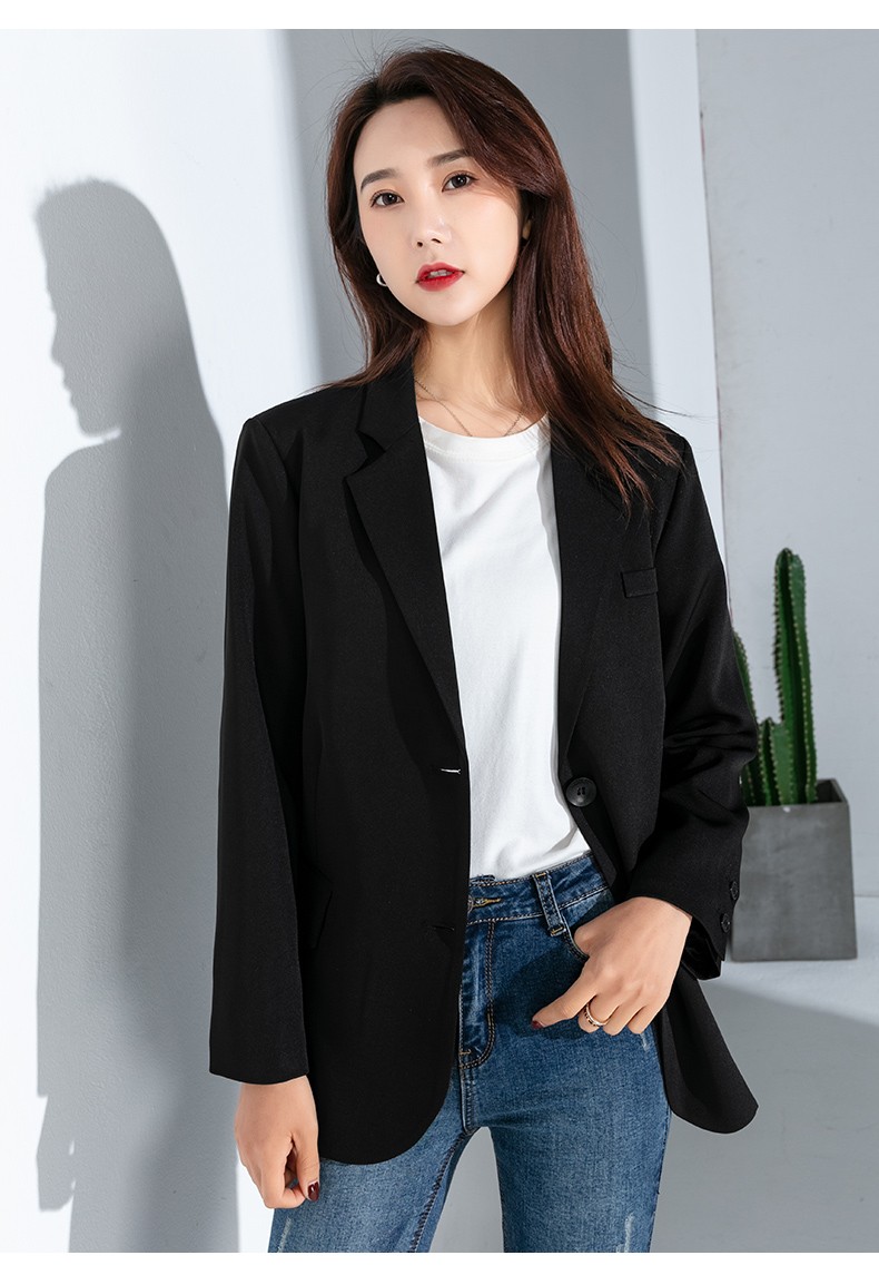 罗蒙女士纯色西装2021春季新款时尚休闲单西外套简约潮流西服上衣黑色