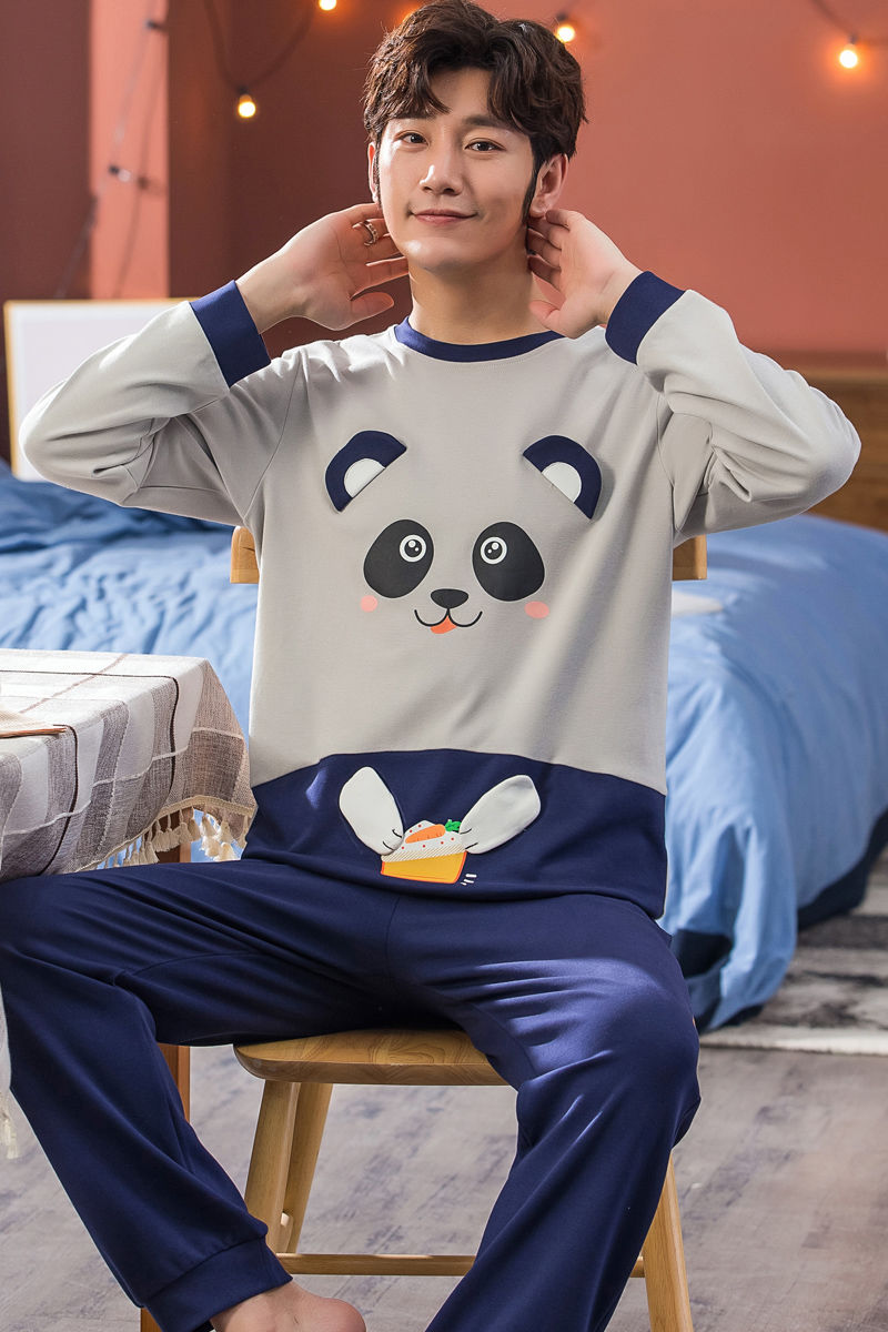 春秋季男士睡衣长袖睡衣男卡通大童学生加大码青少年家居服套装 长袖