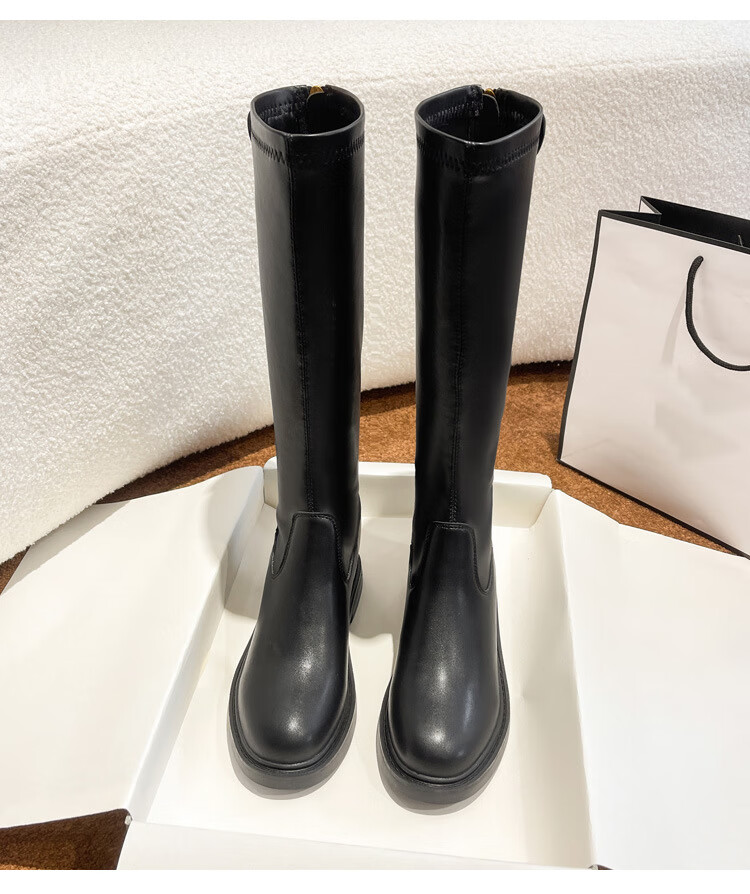 平底靴女款中长款靴子女冬平地靴2022年女长筒靴骑士靴小个子内增高靴