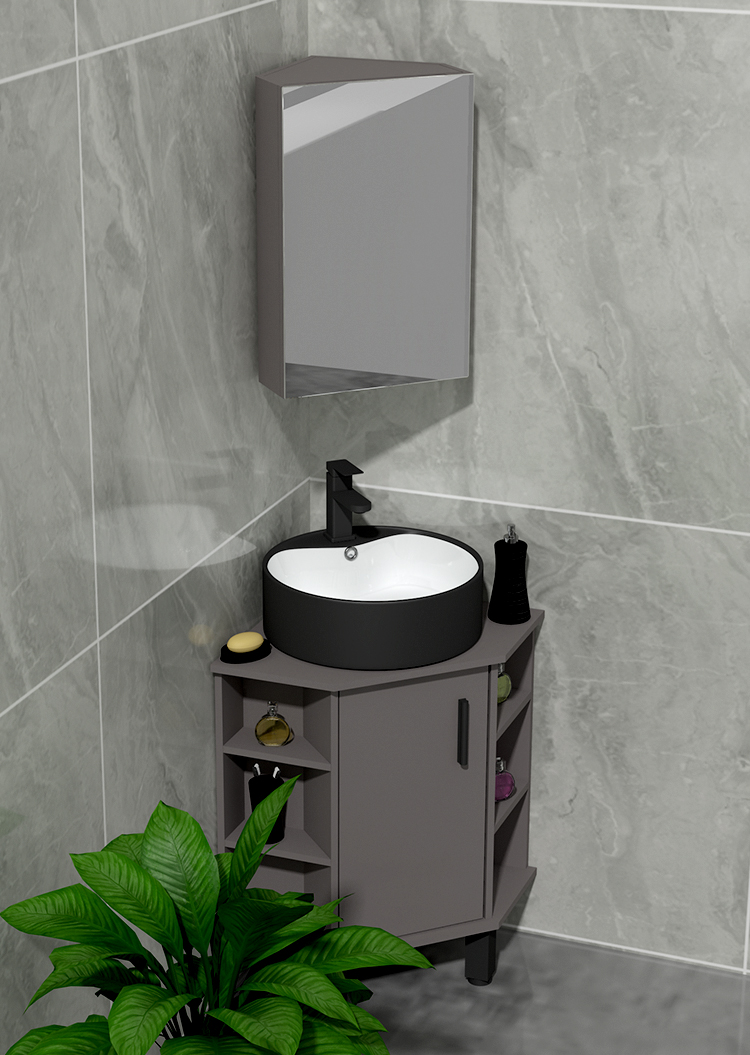 海罗纳太空铝三角浴室柜卫生间转角洗漱台小户型墙角洗手洗脸面盆柜