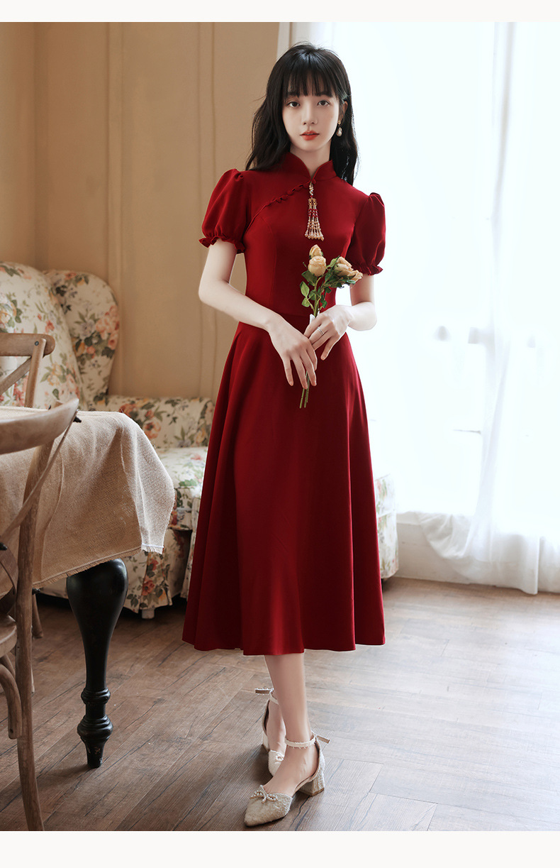 高档品牌敬酒服新娘秋季结婚回门中式旗袍平时可穿红色小礼服裙女订婚
