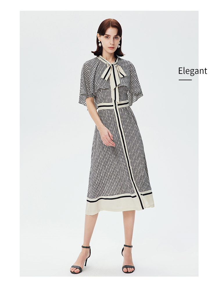 goobgsgb谷邦连衣裙女2022年春夏新款夏装法式拼接千鸟格气质裙女千鸟