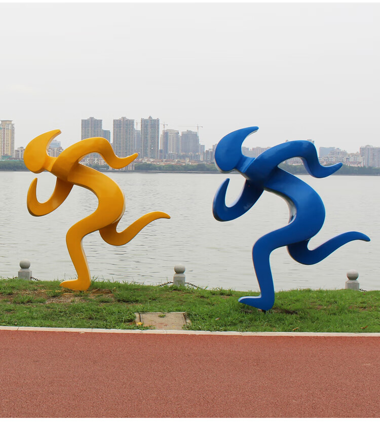 运动跑步抽象人物摆件户外玻璃钢雕塑体育场园林景观房地产装饰品