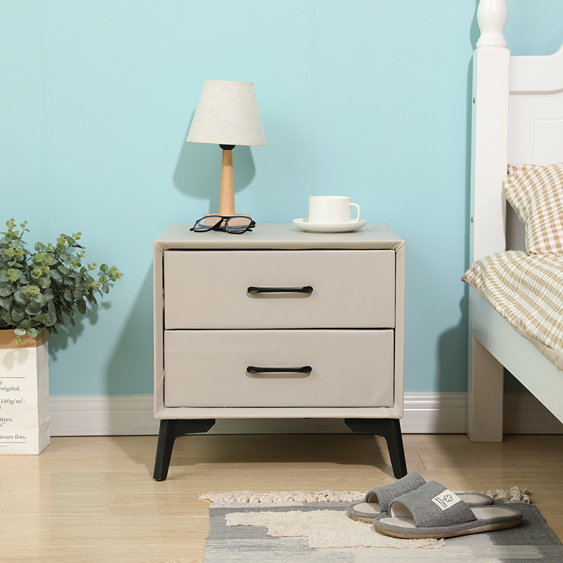 北欧简易皮质软包家用简约现代卧室床边小柜子收纳柜储物柜 灰蓝色