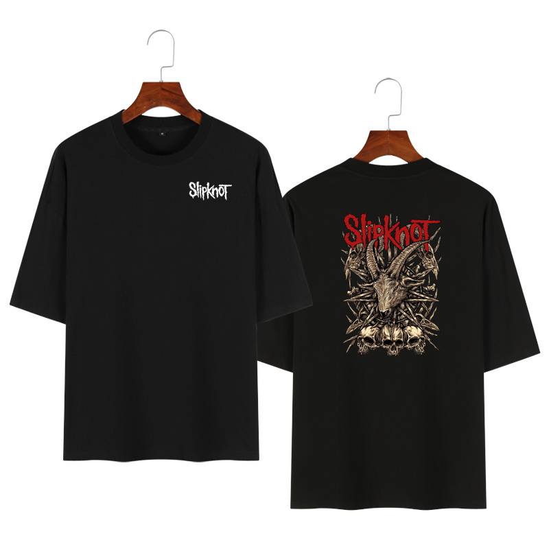 slipknot活结乐队重金属摇滚衣服潮流男生夏季短袖落肩t恤衫初高中