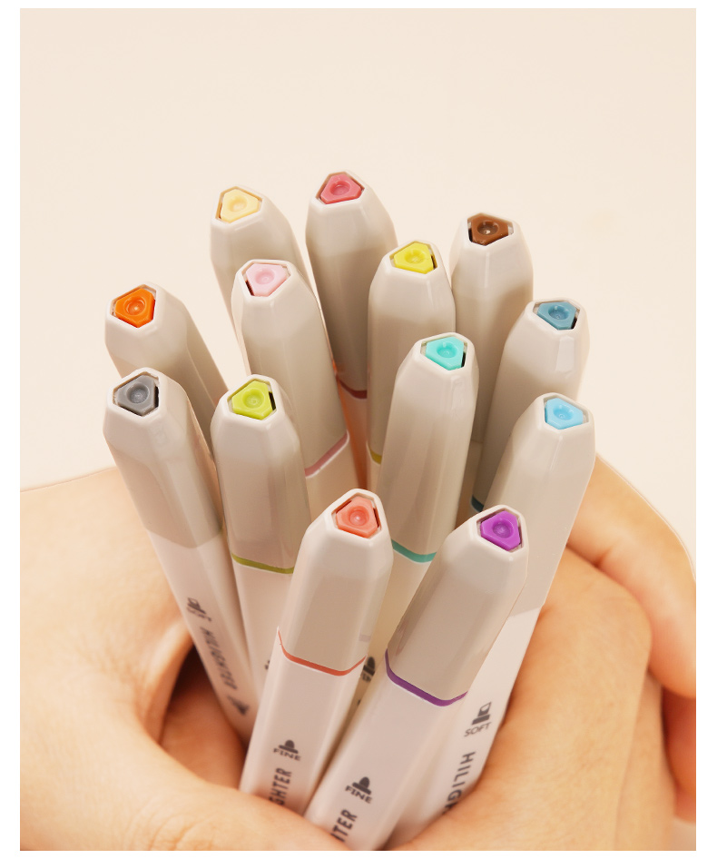 点石荧光笔软硬双头三角笔杆标记笔中小学生用复古色彩色记号笔标注