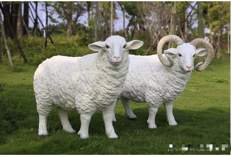 户外园林农场树脂仿真动物羊摆件可爱小绵羊工艺品雕塑景观装饰品三羊