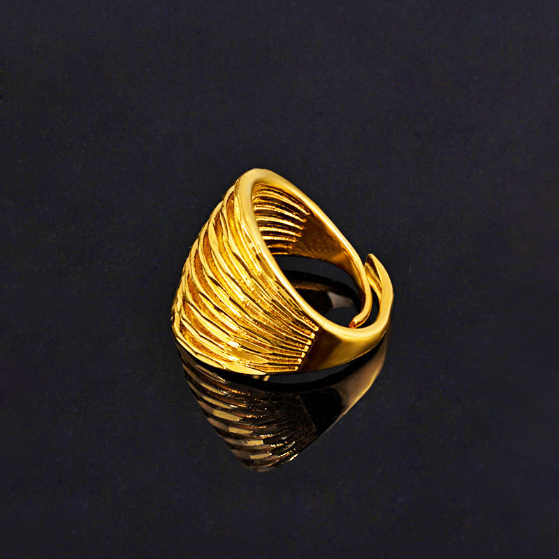 沙金女款戒指气质时尚风黄铜镀金喷砂厚金大拉丝指环生日礼物节日礼品