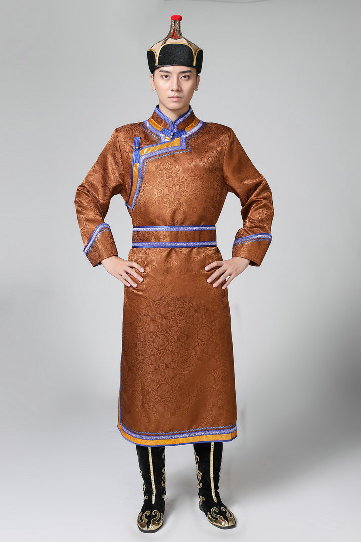 蒙古族服装男秋季男士蒙古袍日常生活装成人长款民族演出舞蹈服提花