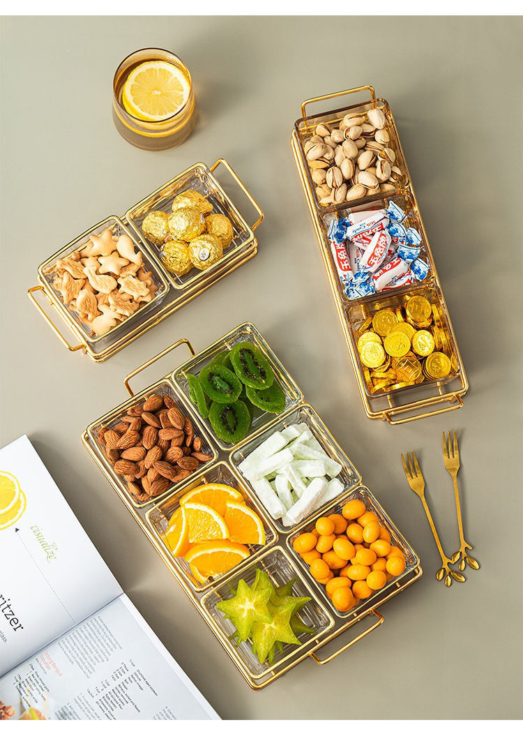 瓜果盘分格轻奢玻璃水果盘创意零食分格盘小吃点心盘坚果干果碟客厅糖