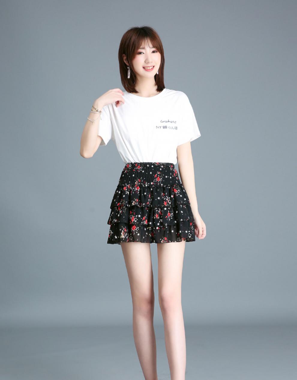 富贵鸟品牌夏季碎花雪纺超短裙女蓬蓬蛋糕裙短款半身裙性感迷你小个子