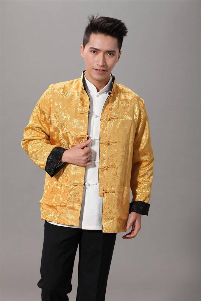 盘扣上衣d男士男式春秋季复古中国风汉服外套褂子酒红和金色m120130斤