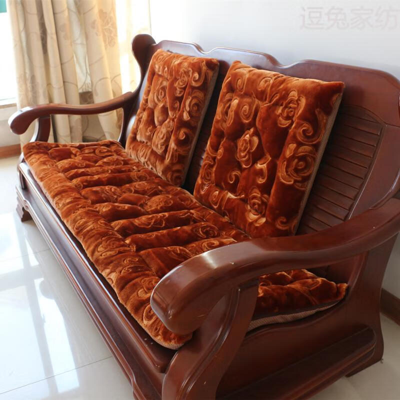 冬季木沙发三人单人垫 秋冬加厚毛绒单双位组合老式实坐垫中式红木椅