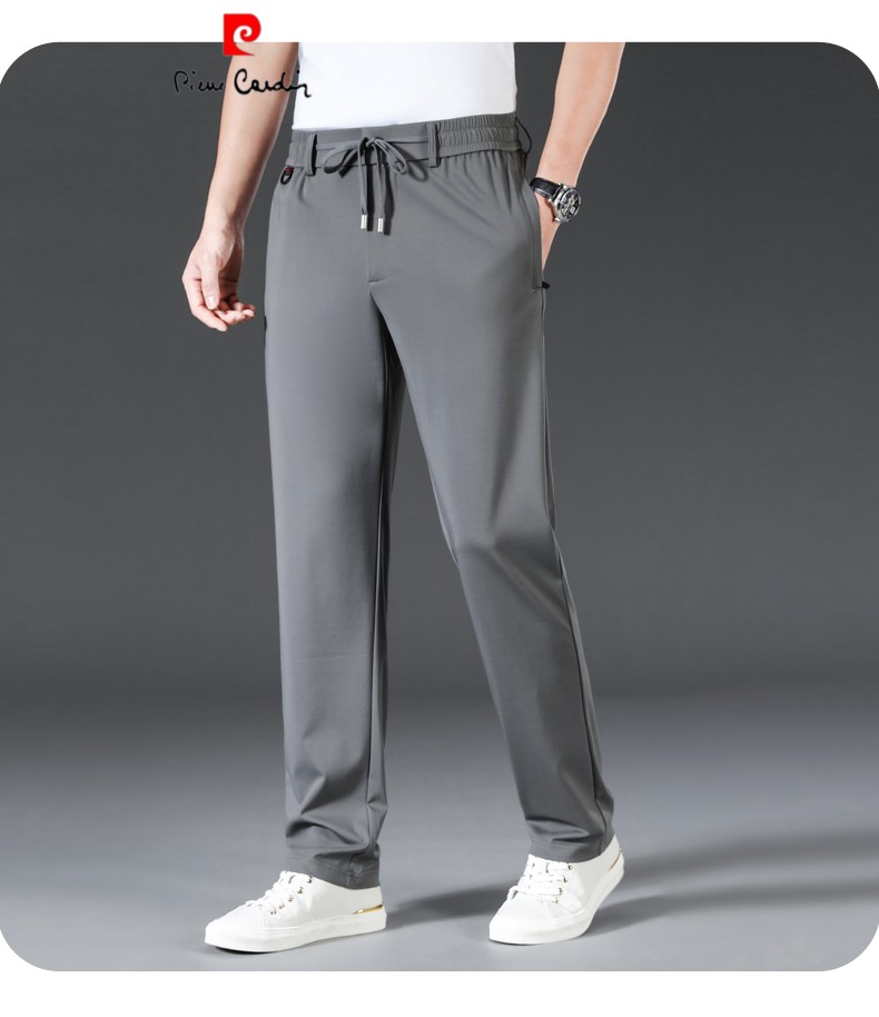 皮尔卡丹男装轻奢 针桑蚕丝男士休闲裤夏季薄款冰丝裤子男爸爸夏装速