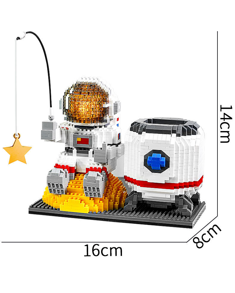 小颗粒拼装宇航员太空人笔筒积木收纳办公桌微颗粒男女孩系列成人拼装