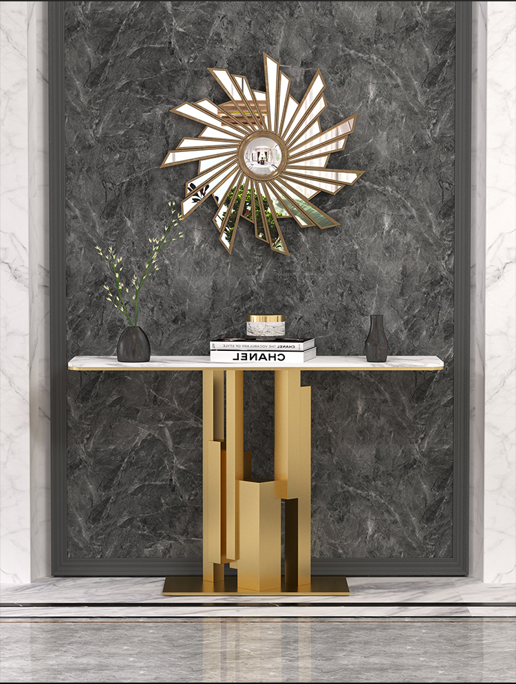 祺之韵意式轻奢玄关台铁艺走廊客厅玄关桌现代简约玄关柜入户岩板端景