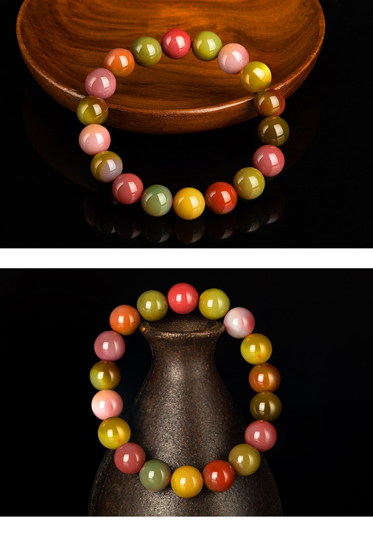 关辰收藏级天然老料盐源玛瑙手串手链七彩满肉双色糖果圆珠单圈男女款