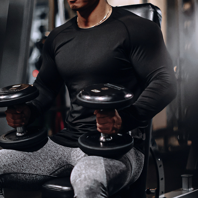 gekm潮牌后背竖条字母运动t恤健身长袖兄弟男撸铁训练显肌肉衣服黑色l