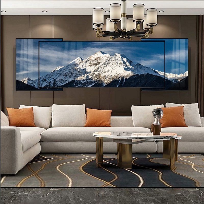 大气轻奢客厅装饰画背靠金山北欧沙发挂画现代简约壁画晶瓷画三联墙画
