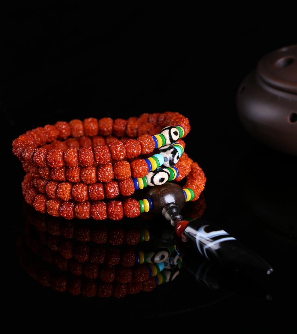 时尚配饰正宗机刷包浆藏式小金刚菩提子手串项链108佛珠包浆玉化龙鳞