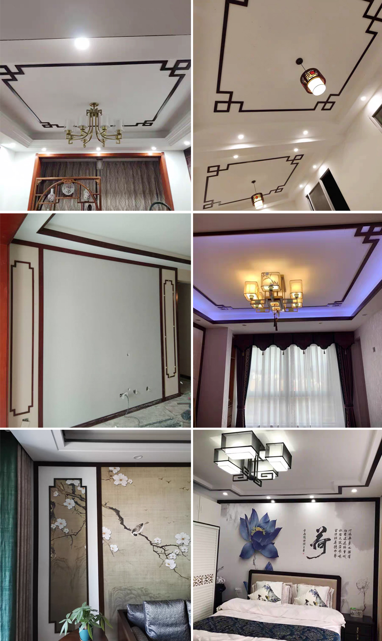 平板线条pvc压边背景墙框装饰中式木纹天花造型吊顶简约黑色腰线定制