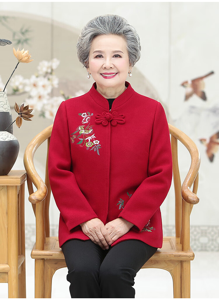 【寿星衣服】100百岁老人生日唐装中老年人秋冬装女奶奶毛呢子外套