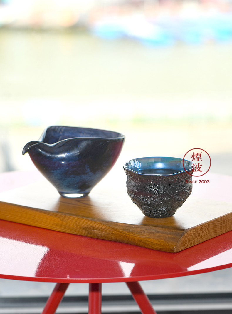 日本 黑川大介 手作玻璃 熔变黒曜系列 内青 酒盏 茶杯 玻璃杯