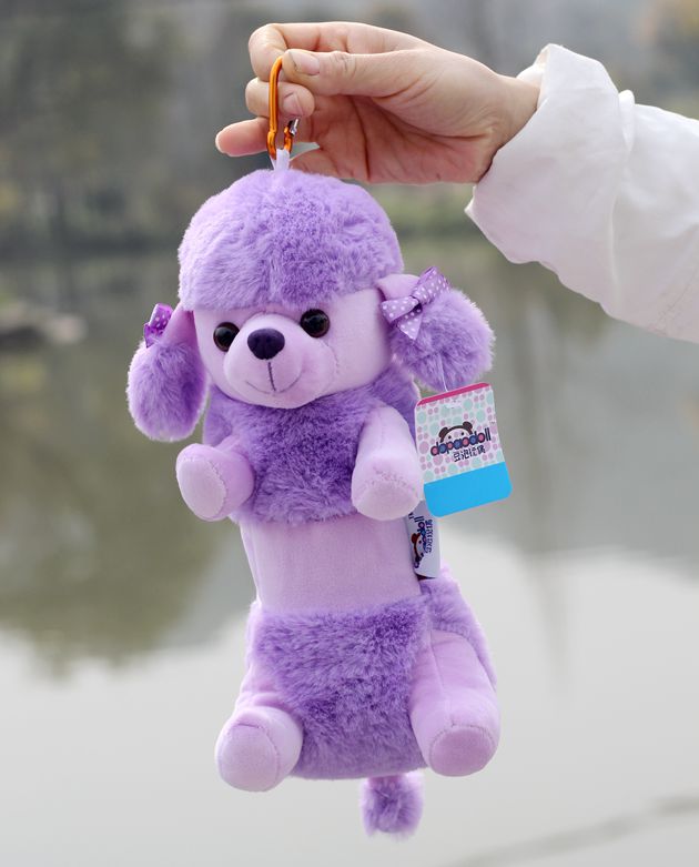 毛绒铅笔袋文具盒女卡通动物贵宾小狗狗笔袋娃娃公仔 紫红色长颈鹿