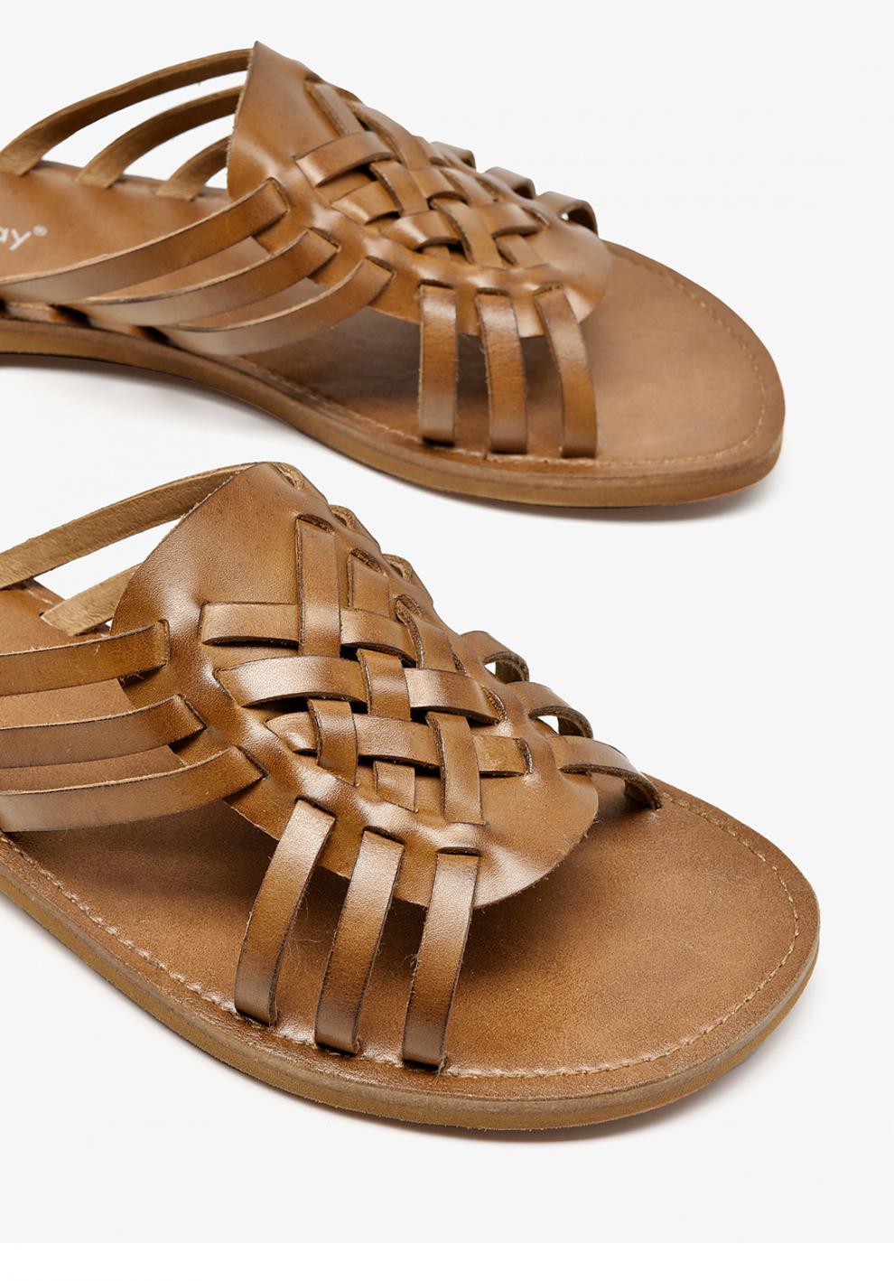 beautoday夏季新款罗马拖鞋女鞋低跟百搭外穿平底鞋凉鞋头层牛皮皮胚