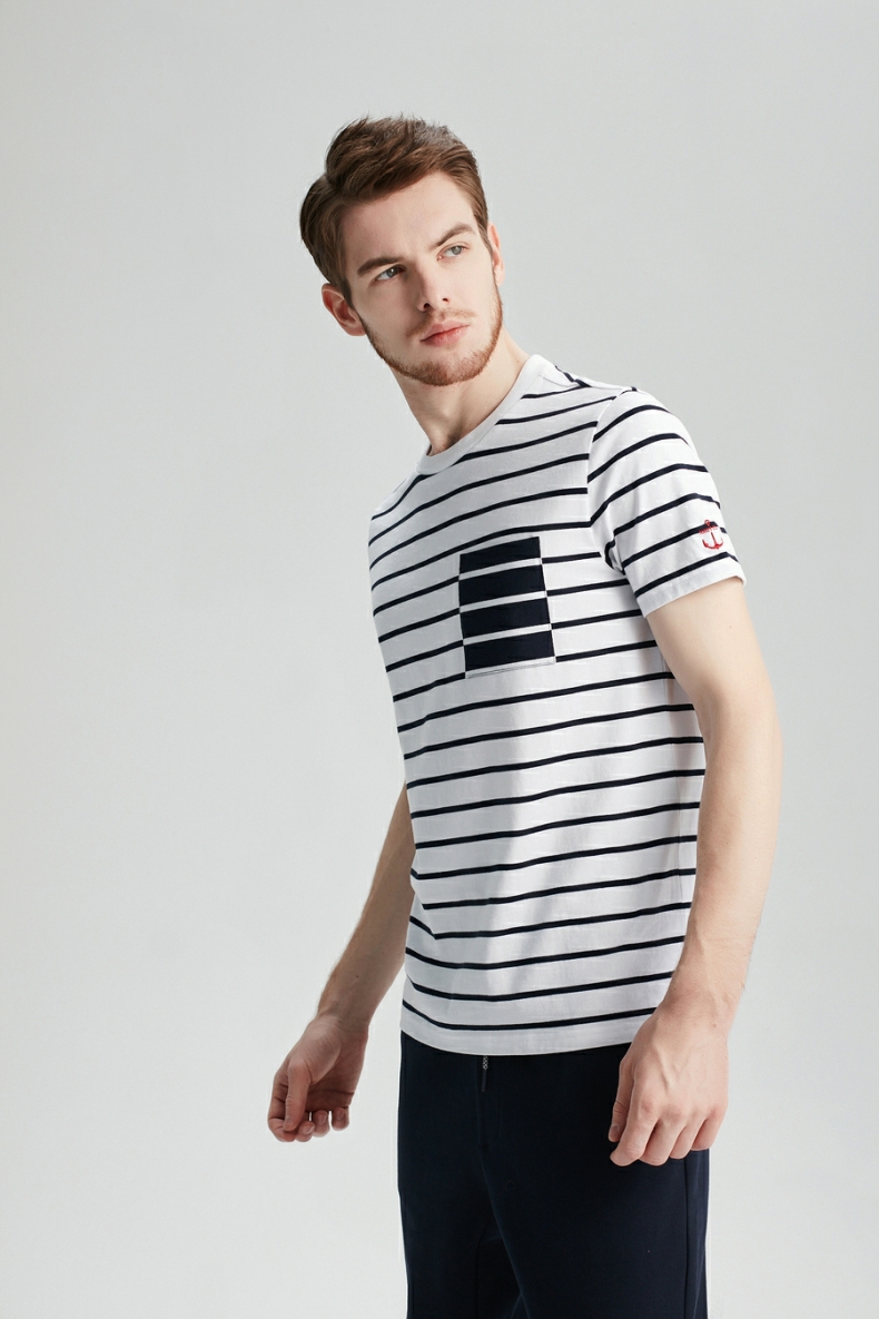 nautica诺帝卡男装夏季新款全棉条纹短袖圆领t恤男vm12731bw白色212s