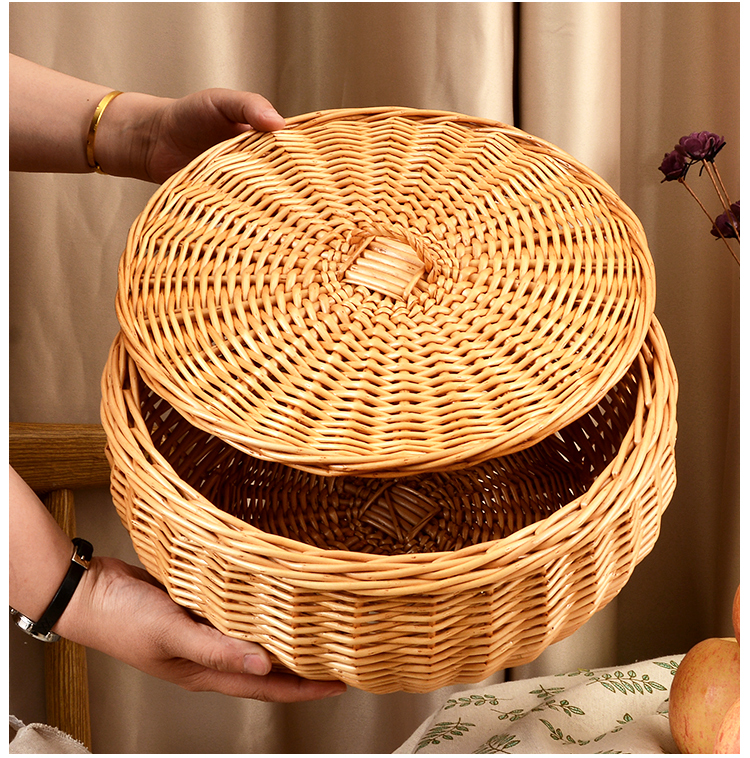 馍馍筐 家用竹编馒头筐带盖柳条装鸡蛋的筐手工编织保温馍馍筐藤编