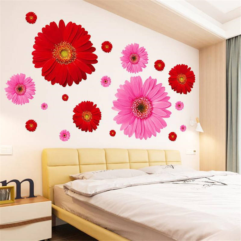 自粘贴纸玫瑰花墙贴宿室床头墙面装饰墙纸贴画房间布置墙贴纸贴花2套