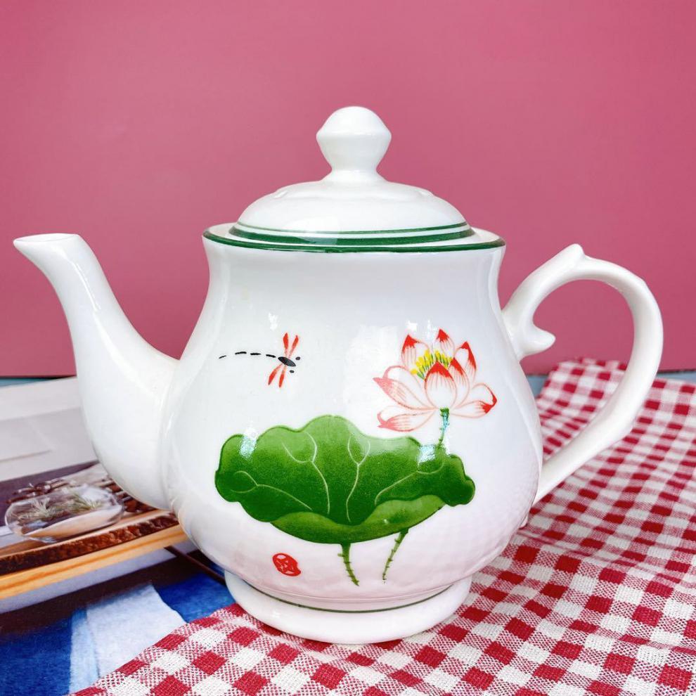 陶瓷单壶水壶开水壶凉水壶大号小号容量家用酒店通用茶壶茶具青山红树