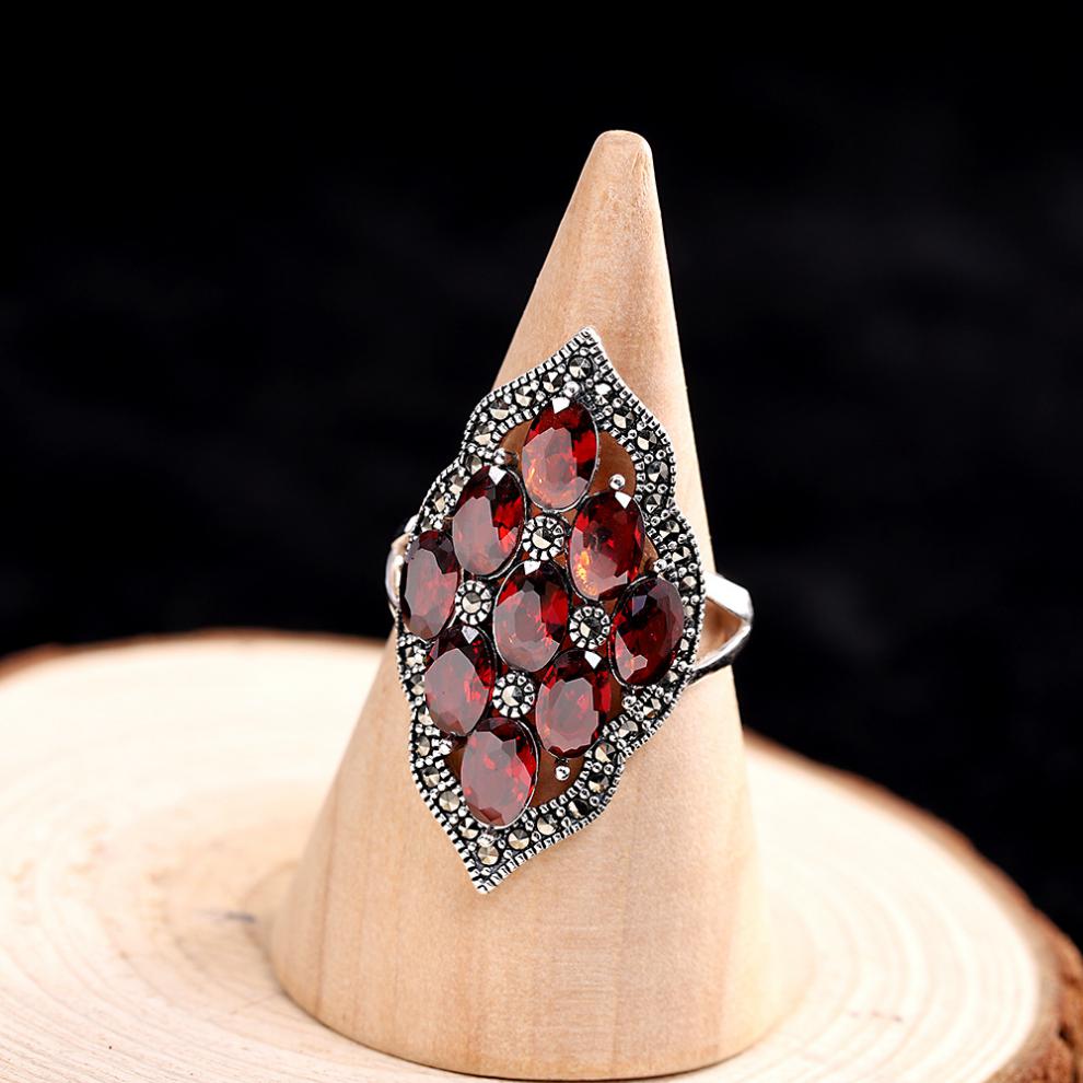 祥美瑞 s925银饰品石榴石戒指黑玛瑙复古做旧女式手饰 黑玛瑙戒指