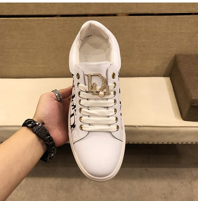 卡兰哲品牌欧美男鞋cd家老花字母小白鞋男士小蜜蜂印花休闲鞋潮牌板鞋