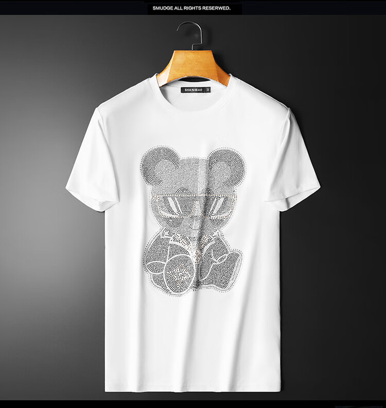 cn lv意大利国际轻奢侈品大牌欧货轻奢潮流ins小熊烫钻短袖t恤男夏季