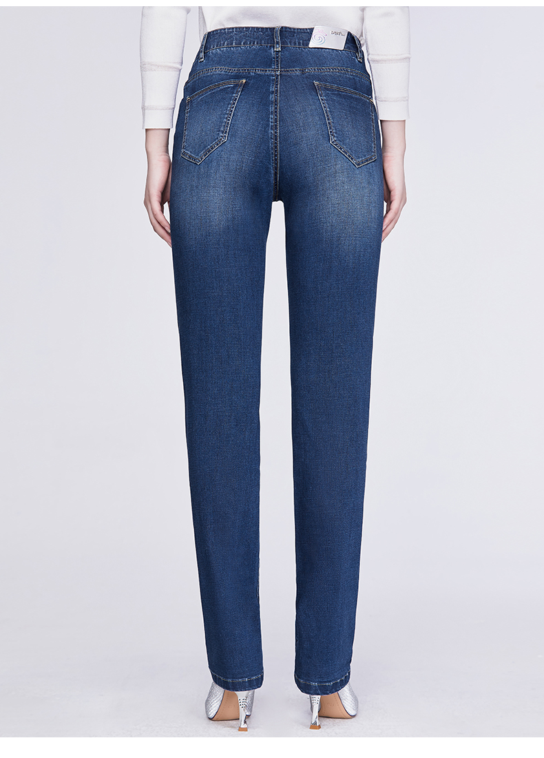 百斯盾高腰冰丝牛仔裤女 2021春季新款柔软透气磨白宽松小直筒微弹