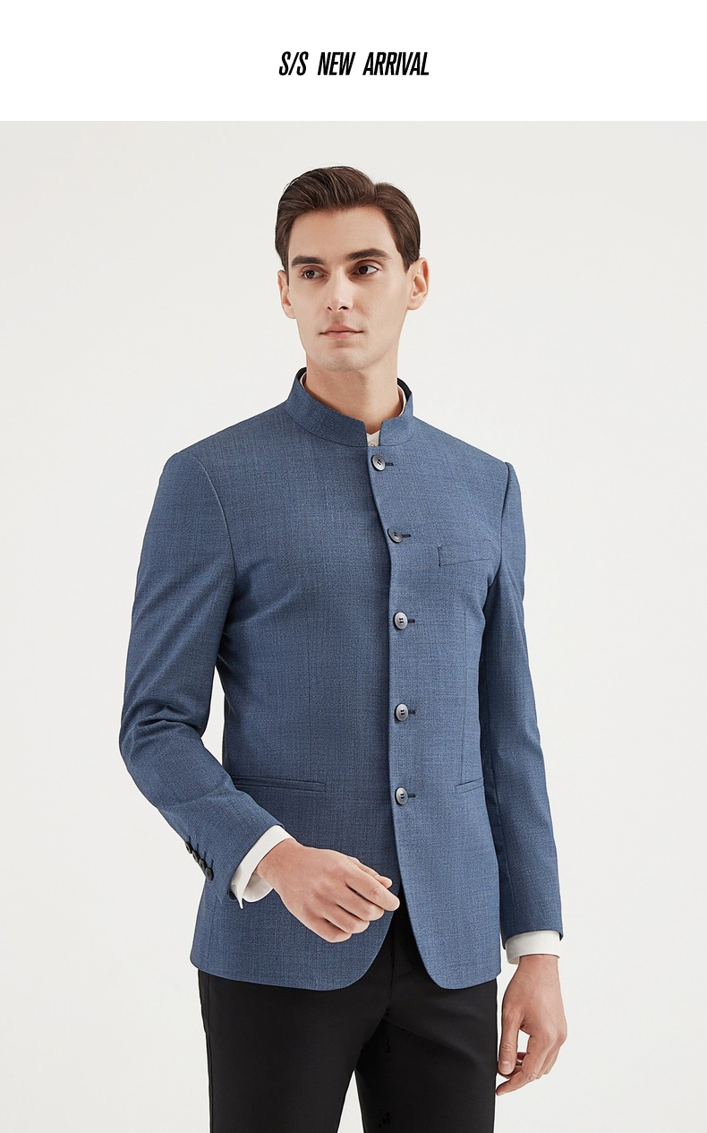 中华立领柒牌男装中山装休闲西服男商务休闲中华立领西装外套男中国风